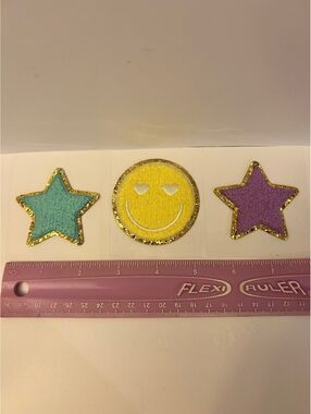 Set of 3 Embroidered Sticker Patches - Star and Smiley Face Designs